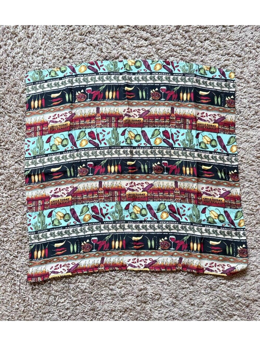 Vintage Nicole Miller 100% Silk Scarf Chile Today Hot Tamale Habanero 21” Square
